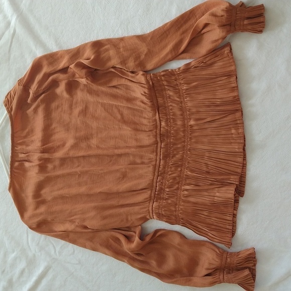 Philosophy boho rust peplum shirred blouse size small long sleeves flowy fall - Picture 7 of 7